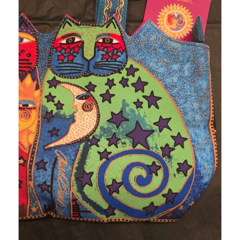 Laurel Burch Canvas Tote Bag Sun Moon Stars Celestial Cat Purse NWT Vintage - Picture 3 of 14